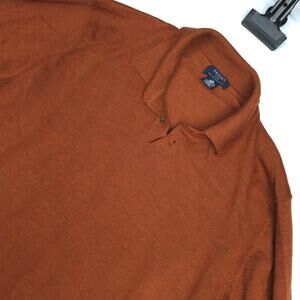 Brooks Brothers 346 Merino Wool Polo Sweater Brown Mens XXL Knit Pullover Hole